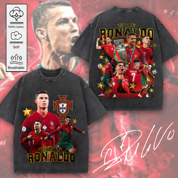 Cristiano Ronaldo x Portugal National Football Team 2D Acid Washed Cotton Shirt - HOATT 5686