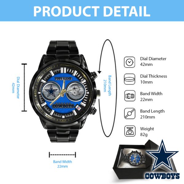 Personalized Dallas Cowboys Black Stainless Steel Watch - HOATT 5848