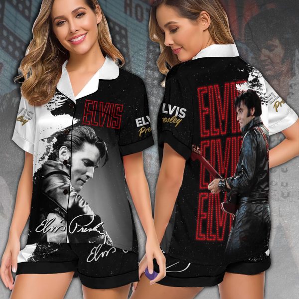 Elvis Presley Imitation Silk Pajama Set With Short Sleeve - MAITM 7583.1