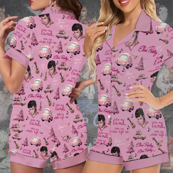 Elvis Presley Imitation Silk Pajama Set With Short Sleeve - TANTN 7640