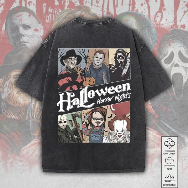 Horror Movies 2D Acid Washed Cotton Shirt - MAITM 7572