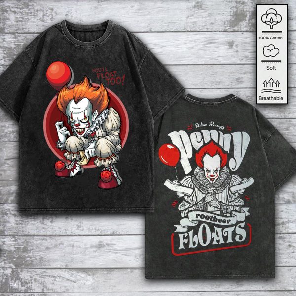 IT x Horror Movies 2D Acid Washed Cotton Shirt - GNE 917