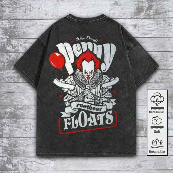 IT x Horror Movies 2D Acid Washed Cotton Shirt - GNE 917