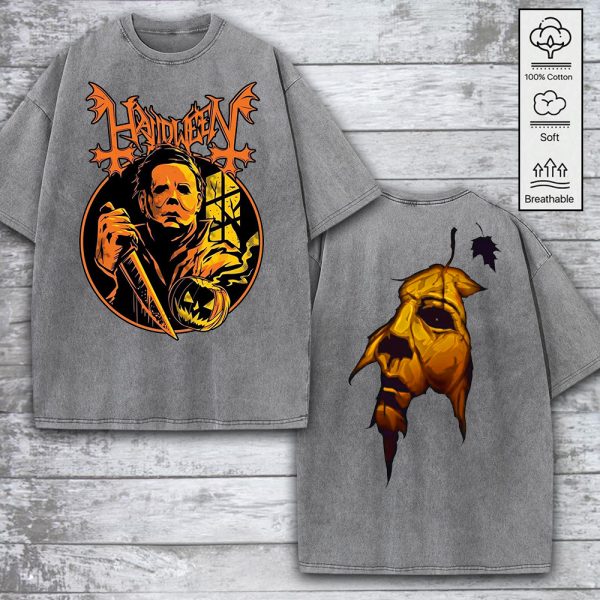 Halloween x Michael Myers 2D Acid Washed Cotton Shirt - GNE 919