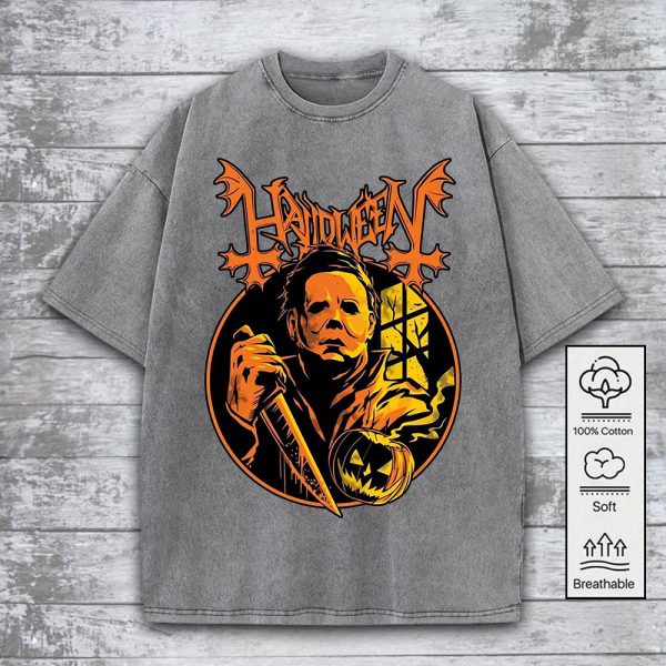 Halloween x Michael Myers 2D Acid Washed Cotton Shirt - GNE 919