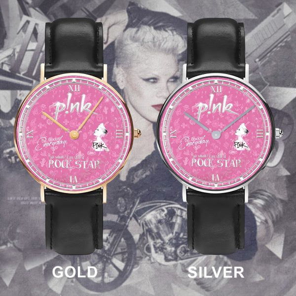 P!nk Black Stitched Leather Watch - ANHNV 5101