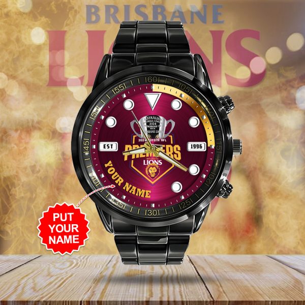 Personalized Brisbane Lions Black Stainless Steel Watch - MAITM 8197