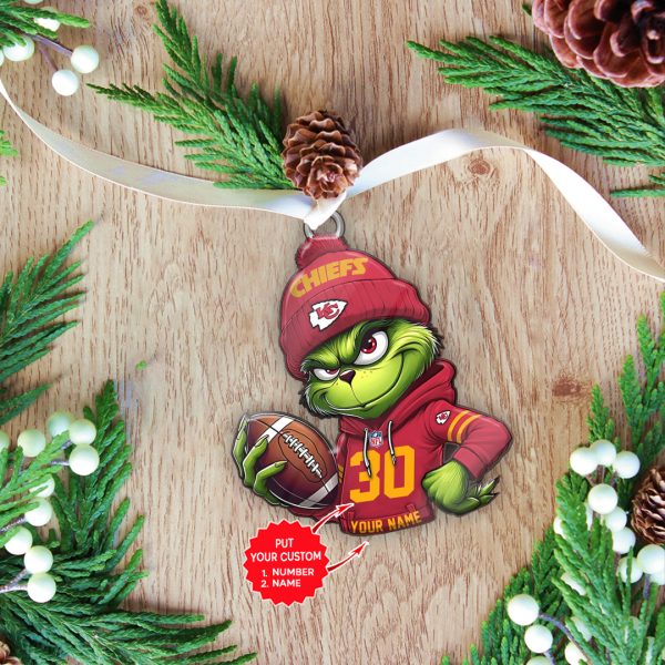 Personalized Kansas City Chiefs x The Grinch Custom Shape 2-sided Acrylic Ornament - MAITM 8057