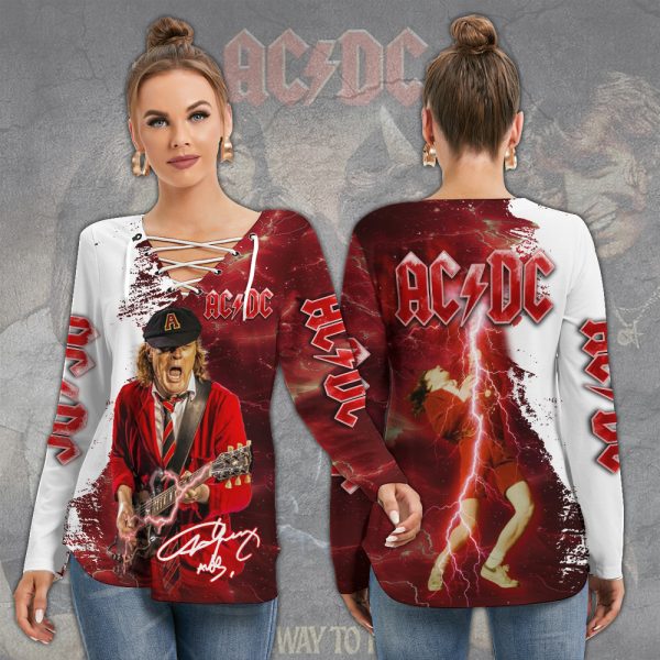 Rock Music x Angus Young Women's Long Sleeve Neckline Tie Sweatshirt - MAITM 7991