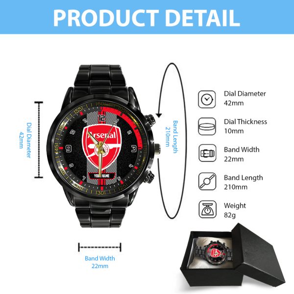 Personalized Arsenal Black Stainless Steel Watch - TANTN 8234