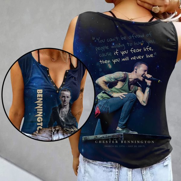 Linkin Park x Chester Bennington Women's Button V-neck Sleeveless Shirt - HOATT 6279