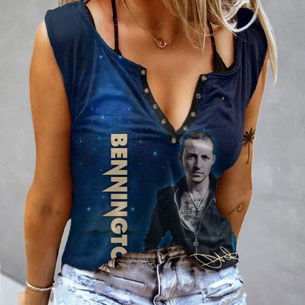 Linkin Park x Chester Bennington Women's Button V-neck Sleeveless Shirt - HOATT 6279