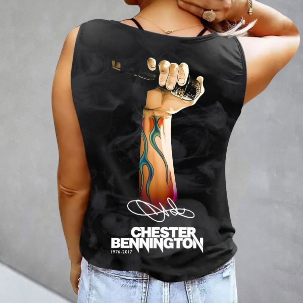 Linkin Park Women's Button V-neck Sleeveless Shirt - MAITM 8070