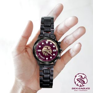 Manly Warringah Sea Eagles Black Stainless Steel Watch - HOATT 6250