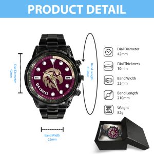 Manly Warringah Sea Eagles Black Stainless Steel Watch - HOATT 6250