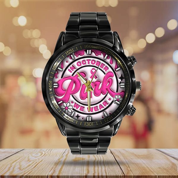 Breast Cancer Awareness Black Stainless Steel Watch - GNE 1802