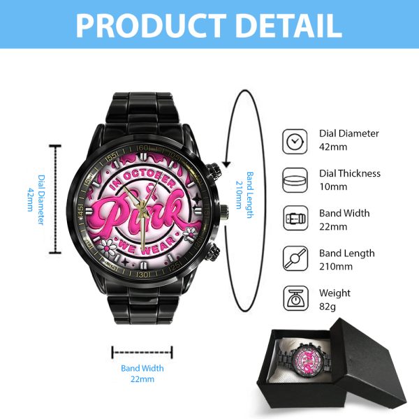 Breast Cancer Awareness Black Stainless Steel Watch - GNE 1802