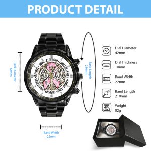Breast Cancer Awareness Black Stainless Steel Watch - GNE 1811