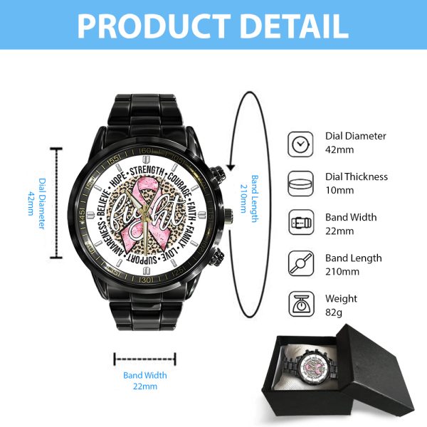 Breast Cancer Awareness Black Stainless Steel Watch - GNE 1811