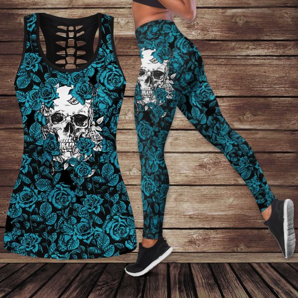 Sugar Skull Hollow Tank Top Leggings - VANDH 3728