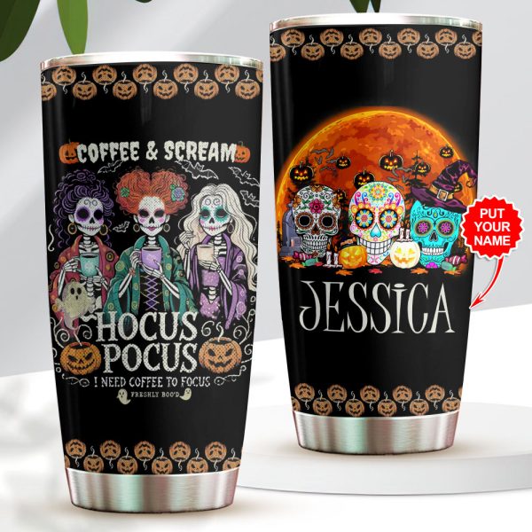 Personalized Sugar Skull x Hocus Pocus Tumbler Cup - VANDH 3685