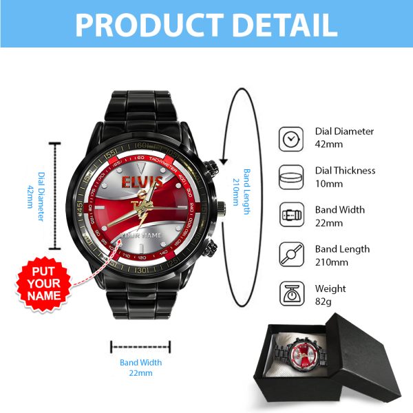 Personalized Elvis Presley Black Stainless Steel Watch - HOATT 7660