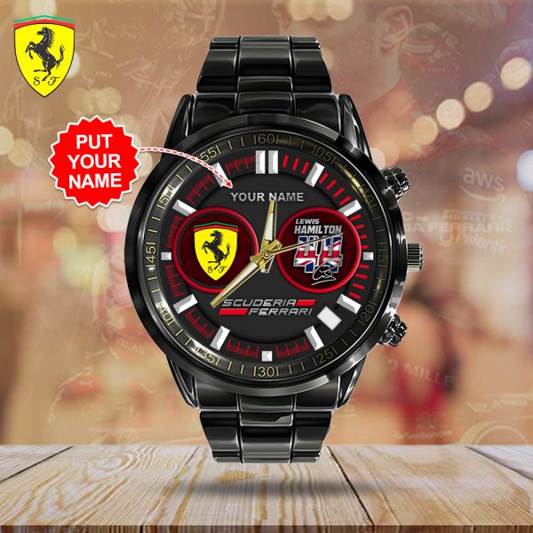 Personalized Scuderia Ferrari x Lewis Hamilton Black Stainless Steel Watch - HOATT 7553
