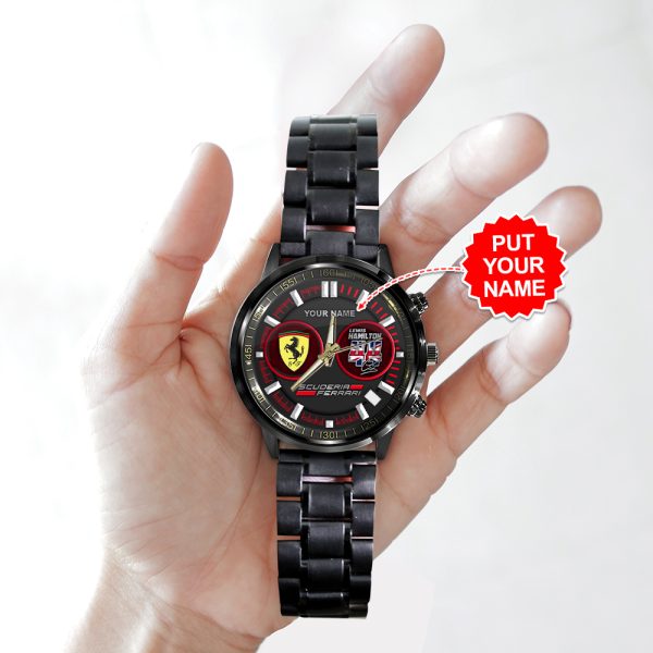 Personalized Scuderia Ferrari x Lewis Hamilton Black Stainless Steel Watch - HOATT 7553