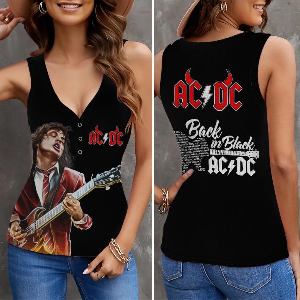 Rock Music Women V-Neck Ribbed Tank Top - ANHNV 5916