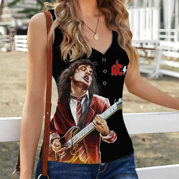 Rock Music Women V-Neck Ribbed Tank Top - ANHNV 5916