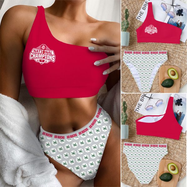 Ohio State Buckeyes Football Women's Bikini With Single Shoulder - MAITM 9696
