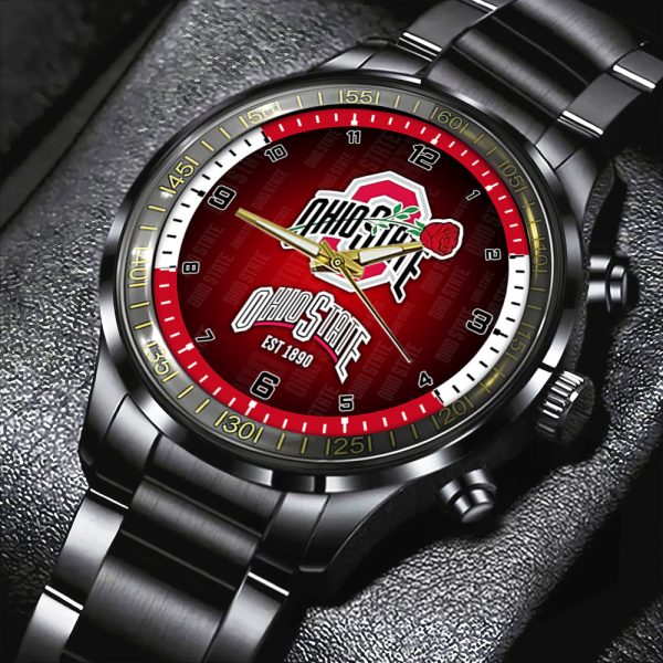 Ohio State Buckeyes Football Black Stainless Steel Watch - HOATT 7939