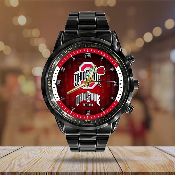 Ohio State Buckeyes Football Black Stainless Steel Watch - HOATT 7939