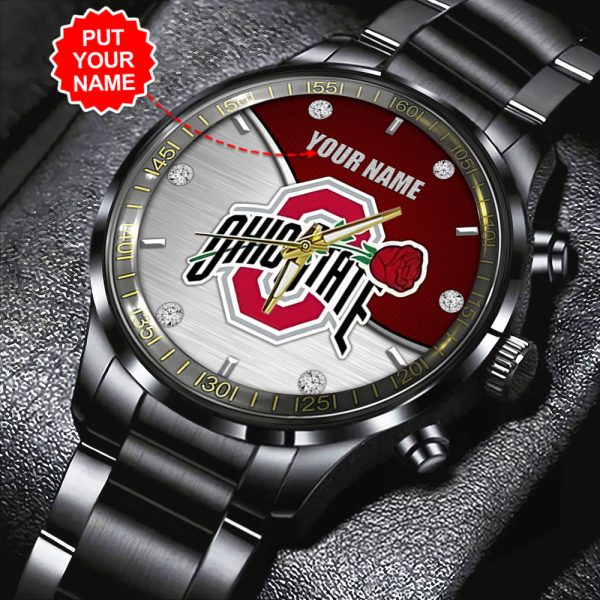 Personalized Ohio State Buckeyes Football Black Stainless Steel Watch - HOATT 8047