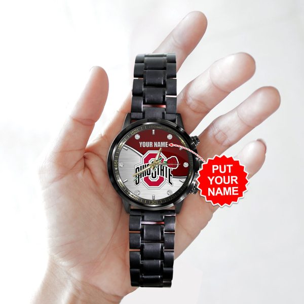 Personalized Ohio State Buckeyes Football Black Stainless Steel Watch - HOATT 8047