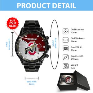 Personalized Ohio State Buckeyes Football Black Stainless Steel Watch - HOATT 8047