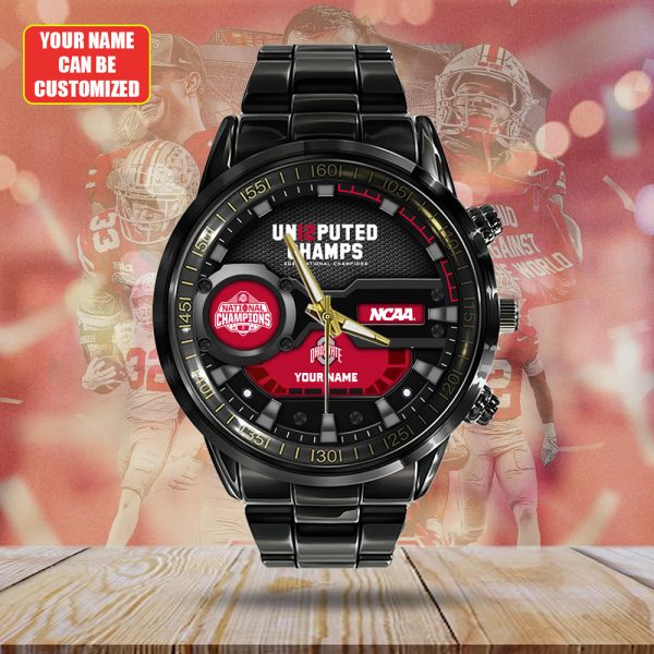 Personalized Ohio State Buckeyes Football Black Stainless Steel Watch - TANTN 10659