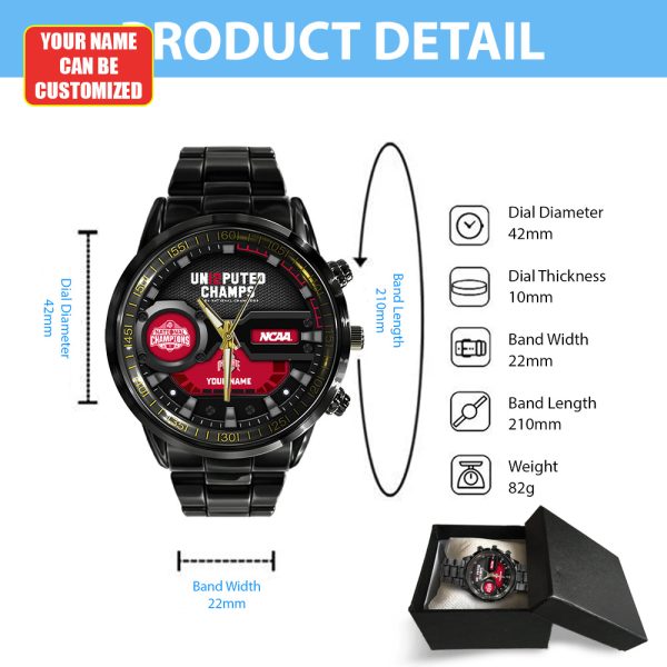 Personalized Ohio State Buckeyes Football Black Stainless Steel Watch - TANTN 10659