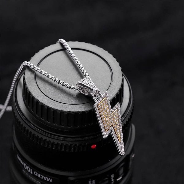 Rock Music Rhinestones Lightning Pendant Necklace - MAITM DROP042