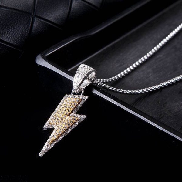 Rock Music Rhinestones Lightning Pendant Necklace - MAITM DROP042
