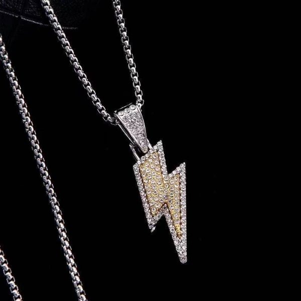 Rock Music Rhinestones Lightning Pendant Necklace - MAITM DROP042