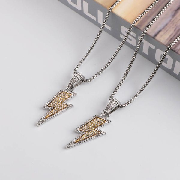 Rock Music Rhinestones Lightning Pendant Necklace - MAITM DROP042