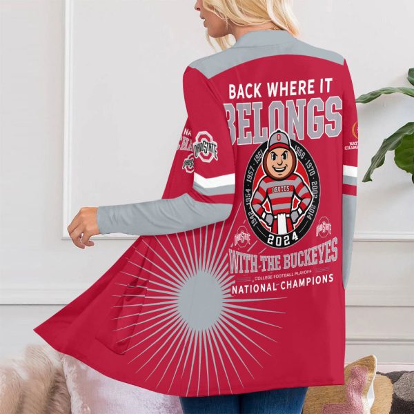 Ohio State Buckeyes Football Women's Patch Pocket Cardigan - MAITM 10014