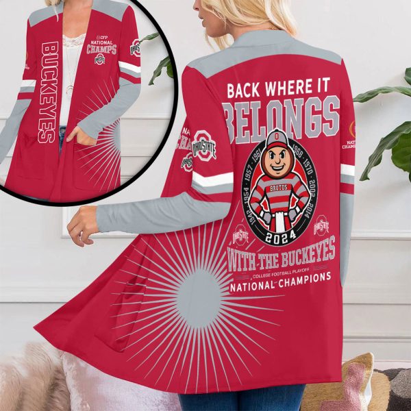 Ohio State Buckeyes Football Women's Patch Pocket Cardigan - MAITM 10014