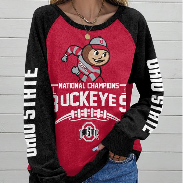 Ohio State Buckeyes Football Round Neck Raglan Sleeve Sweatshirt – ANHNV 6135