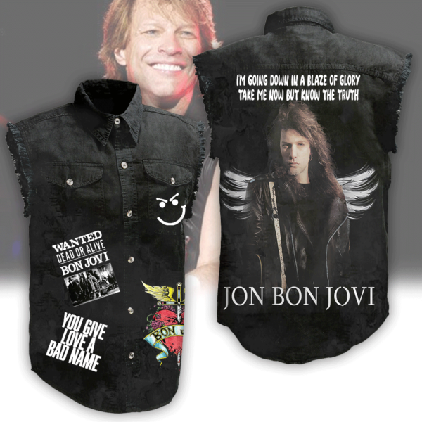 Bon Jovi 3D Lightweight Sleeveless Denim Shirt - ANHNV 9454
