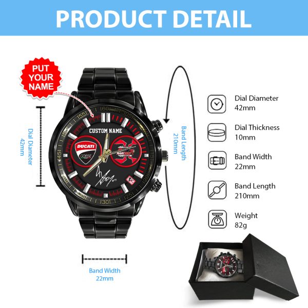 Personalized Ducati Lenovo Team x Marc Marquez Black Stainless Steel Watch - TANTN 11479
