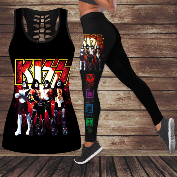 Kiss Band Hollow Tank Top Leggings - GNE 2888