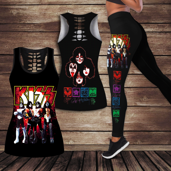 Kiss Band Hollow Tank Top Leggings - GNE 2888