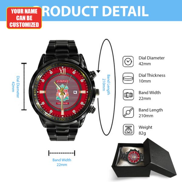 Personalized Liverpool FC Black Stainless Steel Watch - TANTN 11216